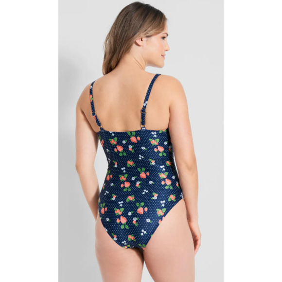 ModCloth Medium The Brandy Underwire One-Piece Swimsuit Blue Strawberry Print - Picture 2 of 13